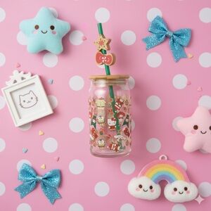 Sanrio Glass Cup with Straw